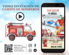 a phone with an image of a firetruck and the words video in spanish