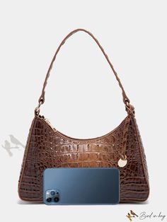 Bird in Bag - Embroidered Hobo Bag with Handle Hobo Bag Patterns, Crocodile Print, Brown Bag, Mocha Brown, Embroidered Bag, Print Style, Brown Bags, Bird In Bag, Style Elegant