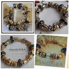 I want to make black themed b'let next! And look at these lovely inspirations!! What to do? :) Gold Pandora, Pandora Black, Pandora Gold, Black Bracelet, Gold Charms, Gold Bracelets, Bracelet Ideas