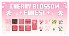 the cherry blossom forest game is shown in pink and white colors, with different types of flowers