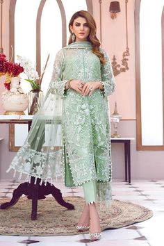 Asian net embroidered outfit is presented for party and casual wear. Asian net embroidered outfit embellished with thread embroidery and motifs in USA. Eid Outfits Pakistani, Nikkah Ceremony, Pakistani Party Wear Dresses, Pakistan Dress, Pakistani Women Dresses, Designer Salwar Kameez, Winter Suits, Pakistani Party Wear, Eid Outfits