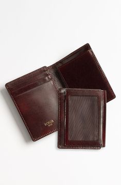 Richly colored leather structures a slim front pocket wallet with a lined ID window. Style Name:Bosca Old Leather Front Pocket Id Wallet. Style Number: 569396. Available in stores. Leather Card Holder With Id Window For Formal Use, Formal Leather Card Holder With Id Window, Formal Wallet With Id Window, Formal Wallets With Id Window, Classic Trifold Card Holder With Id Window, Formal Trifold Wallet With Id Window, Brown Bifold Card Holder For Formal Use, Classic Bifold Card Holder With Id Window, Formal Bifold Card Holder With Rfid Blocking