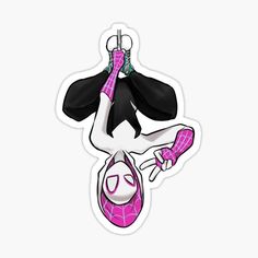 a cartoon character hanging upside down with her hands in the air and wearing pink shoes