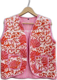 Multicolor Cotton Vest For Spring, Pink Fitted Sleeveless Outerwear, Multicolor Cotton Winter Vest, Fitted Pink Vest Outerwear, Pink Cotton Vest For Fall, Pink Vest Outerwear For Spring, Red Sleeveless Cotton Outerwear, Sleeveless Red Cotton Outerwear, Pink Sleeveless Cotton Outerwear