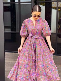 Semi Long Tops Design, Printed Dress Ideas, A Line Kurti Designs, Long Summer Dress, Casual Frocks, Frock For Women, Modest Dresses Casual