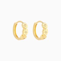 E23m11069 Blooming Flower Hoops - OhmoJewelry Gold Flower-shaped Hoop Earrings For Wedding, Gold Flower Earrings With Flower Charm, Gold Flower Charm Earrings In 14k Gold, Delicate Tarnish Resistant Hoop Earrings, Delicate Yellow Gold Plated Flower Earrings, Gold Hoop Earrings With Flower Charm For Wedding, Delicate Tarnish-resistant Hoop Earrings, Delicate Gold-plated Tarnish-resistant Huggie Earrings, Tarnish Resistant Gold Plated Flower Earrings