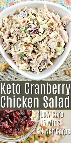 keto cranberry chicken salad with low carb and 4 ingredients in a bowl