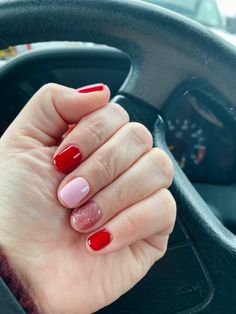 Valentine Manicure Ideas, Feb Nails 2024, Pink Nails With Red Tips, Valentine Gel Nails Ideas, Tiny Heart Nails, Valentine Dip Nails, Valentines Gel Nails Ideas, Valentine’s Day Nails, Red And Pink Nails Ideas