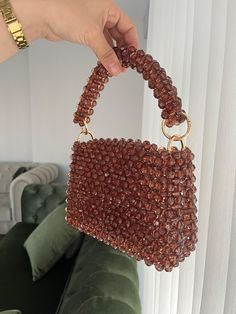 Crystal Brown Bead Bag, Mothers day gift bag, Brown Bead Bag, Evening bag with handle, Brown Bead Purse, Bead Shoulder Bag, Beaded Bag 🌟ATTENTION ‼️🌟 this bag contains a lot of elegance and beauty. These specially designed bags, each of which is handmade. It is knitted from luxurious acrylic beads. ❤️Hi dear welcome to my store ✨Have a beautiful day like yourself. Shining suits you so much✨ ❤️Collect the positive energy of the universe with this bag!❤️ ◾️Glittering beads made of small crystal balls will make you and your energy more visible! ◾️Whether you want a cool weather with daily jeans or a stunning look at night, this is the bag you are looking for! 💜My bags are 100% handmade. This size is perfect for you to hold your keys, cards, money. I hope you make good memories with this ba Handmade Beaded Bags, Bag Beads Handbags, Bead Bags Designs, Crystal Beads Bag, Bead Bag Designs, Beaded Purses Pattern, Beaded Bags Diy Tutorials, Beads Bags Handmade, Diy Beaded Bag