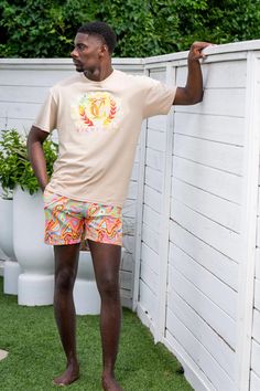 Take on any challenge with our "PSYCHO" Swim Trunks, made from recycled water bottles. Perfect to go from workout to the pool, pair with our "Relentless" T-shirt and take on vacation with Bae on a Yacht! Be bold and make a statement while doing your part for the environment! Casual Short Sleeve Sports Swimwear, Summer Casual Moisture-wicking Activewear, Summer Casual Activewear With Moisture-wicking, Casual Summer Activewear With Moisture-wicking, Casual Moisture-wicking Activewear For Summer, Athleisure Short Sleeve Swimwear For Summer, Summer Athleisure Short Sleeve Swimwear, Multicolor Summer Beach Activewear, Summer Casual Activewear With Graphic Print