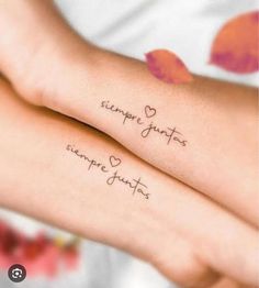 two girls with matching tattoos on their arms that say,'always sunny and sunshine '