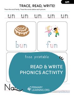 the printable worksheet for reading and writing phonics with pictures on it