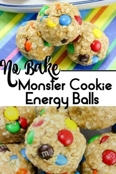 no bake monster cookie energy balls on a plate