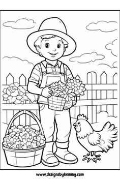 Free Farm Life Coloring Pages | Coloring Pages For Adults | Designs By Kemmy Free Color Pages, Kid Coloring Pages, Coloring Pages For Toddlers, Beach Coloring Pages, Free Kids Coloring Pages, Free Coloring Pages For Kids, Healthy Activities, Adults Coloring, Spring Coloring Pages