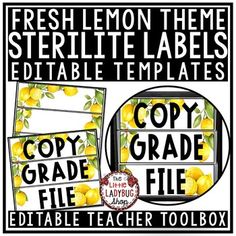 lemon themed editable labels for copy - grade file folders with the words copy - grade file