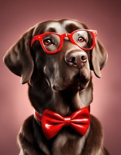 a dog wearing glasses and a red bow tie