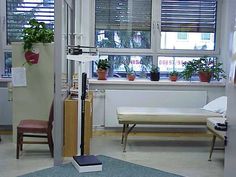 an office with plants in the window sill