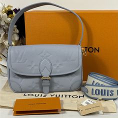 Excellent Condition Includes Both Straps, Box, Receipt, Tags, And Dust Bag 9.4 X 5.9 X 3.5 Louis Vuitton Bag Blue, Louis Vuitton Diane, Blue Hour, Vuitton Bag, Louis Vuitton Bags, Blue Bags, Louis Vuitton Bag, Dust Bag, Color Blue