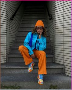 #viralvideo #tiktok #transitionvideo #makeup #trending #creative Fashion Colorful Outfits, Cool Colourful Outfits, Colorful Outfits Street Styles, Multicolor Shoes Outfit, Orange Colour Combo Outfit, Multi Colored Clothes, Complentary Color Outfits, Orange With Blue Outfit, Colorful Outfit Photoshoot