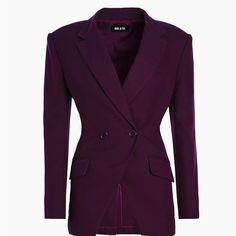 Oversized, Structured Blazer With An Asymmetrical Hem. Front Pockets, Single Button Closure And Lapels. 80% Polyester, 16% Rayon, 4% Spandex. Size Small. Structured Blazer, Asymmetrical Hem, Asymmetric Hem, Eggplant, Color Purple, Blazer Suit, Cosmos, New Color, Suit Jacket