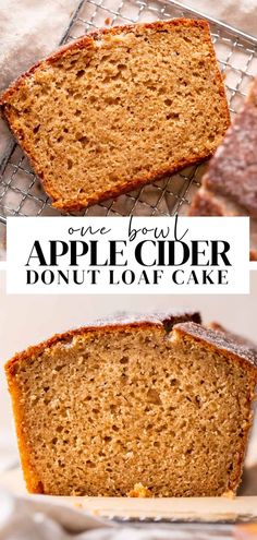 one bowl apple cider don't loaf cake is cut into slices and sits on a cooling rack