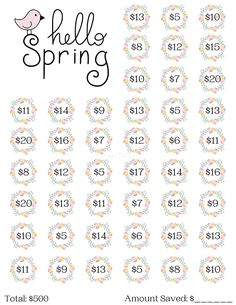 the printable spring savings sheet for $ 1, 000 and $ 2, 500