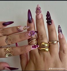 Nails Just One Color, Short Nails With Nail Art, Grapes Nails, Acrylic Nail Aesthetic, Nail Photo Ideas Instagram, Cute August Nails, Nail Aesthetic Instagram, Nail Designs Flowers, Grape Nails