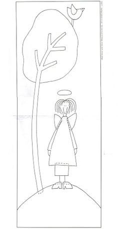 a drawing of a girl standing in front of a tree with a bird on it