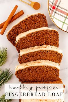 healthy pumpkin gingerbread bread with cinnamon butter frosting