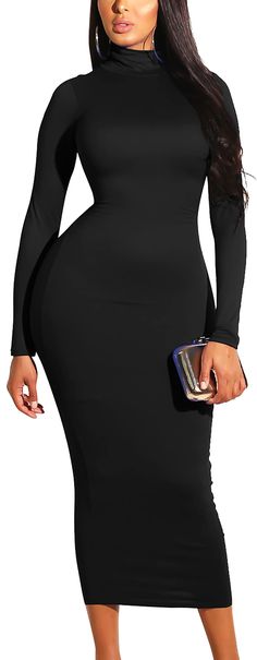 PRICES MAY VARY. Material:95% polyester and 5% spandex,super stretchy,soft and comfortable fabric US Size: S:4-6,M:8-10,L:12-14,XL:16-18 High turtle neck,long sleeve,back zipper,bodycon,tight,simple.Classic and elegant cut out,it fits all your curves. Suitable for pregnant woman,festival,evening party,cocktail,club,wedding,prom,work,office,casual,daily,shopping,formal occation Considering manual measurement, please allow us 2-4 cm error , we are trying our best to make you satisfaid. We devoted Party Long Dress, Turtle Neck Long Sleeve, Turtleneck Long Sleeve, Womens Turtleneck, Night Out Dress, Long Sleeve Bodycon, Maternity Dresses, Peplum Dress, Long Dress