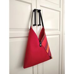 Modern Reversible Shoulder Bag, Modern Bags With Leather Handles For Market, Handmade Red Hobo Bag For Travel, Red Shoulder Bag With Leather Handles For Market, Handmade Red Bucket Bag For Daily Use, Handmade Red Bucket Bag For Travel, Handmade Red Bucket Shoulder Bag, Modern Handmade Shoulder Bag For Daily Use, Red Square Bucket Bag For Daily Use