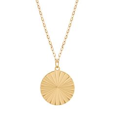 Crafted from quality 14 karat yellow gold  this stunning disc pendant is the perfect complement to any look. This pendant measures approximately ½ an inch in diameter  hangs from a matching 18-inch cable chain and is secured with a lobster clasp. This pendant can be engraved in the back for a personal touch. For assistance on engraving  Live Chat online  call an online customer service representative at 1-866-467-4263  or visit one of our store locations. Yellow Gold Oval Pendant Medallion Necklace, Tarnish Resistant, Gold Round Medallion Necklace With Polished Finish, Yellow Gold Polished Medallion Necklace, Yellow Gold Medallion Necklace With Polished Finish, Modern Yellow Gold Round Disc Jewelry, Elegant Yellow Gold Medallion Necklace With Cable Chain, Yellow Gold Tarnish Resistant Medallion Necklace, Engraved Yellow Gold Medallion Necklace In Round Disc Shape, Engraved Yellow Gold Round Disc Medallion Necklace