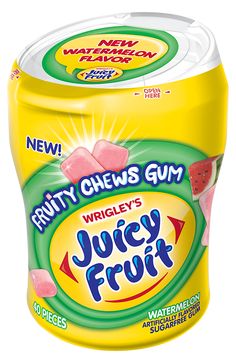 juicy fruit gum with watermelon and lemon flavor, in a yellow canister