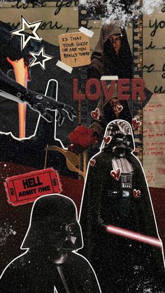 star wars collage with darth vader and other things in the foreground