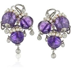 Seaman Schepps - Circa 1950's 14K White Gold Amethyst, Diamond and Pearl Earrings Diamond And Pearl Earrings, Seaman Schepps, Convertible Earrings, Dramatic Earrings, Cocktail Earrings, 18k Gold Earrings, Pearl And Diamond Earrings, Diamond Dangle Earrings, Medium Purple