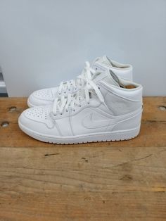 Nike Air Jordan 1 Mid 'Triple White' 2022 Shoes White 554724-136 Men's Size 12. Condition is Pre Owned... there are marks scrapes scuffs and scratches on these shoes... however... still in good used condition 2022 Shoes, Nike Air Jordan 1 Mid, Nike Air Jordan 1, Air Jordan 1 Mid, Jordan 1 Mid, Shoes White, Air Jordan 1, Nike Air Jordan, Jordan 1