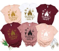 Birthday Girl With Disney Castle  Tshirt Boy Disney Shirts, 30th Birthday Outfit, Birthday Family Shirts, Family Disney Shirts Matching, Disney Outfits Women, Disney Birthday Shirt, Disneyland Birthday, Birthday Squad Shirts, Disney Birthday Party