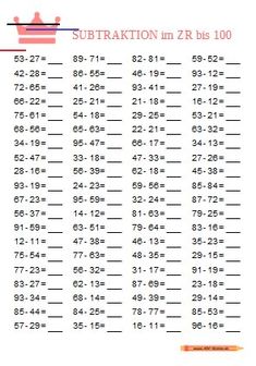 subtraction worksheet with numbers and crowns