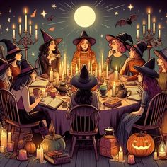 a group of witches sitting around a table