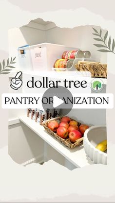 the dollar tree pantry is organized with food