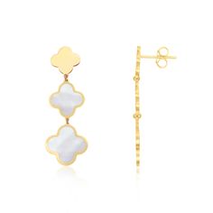 These statement earrings dress up any look! Wear it with a cocktail dress & heels, or dress it down with your comfiest loungewear. Either way, you'll be classic chic!14K Yellow Gold 2 Gold CloversMeasuring: 7 millimeters - 0.25 inch 2 Small Mother of Pearl Clovers Measures: 9 millimeters - 0.35 inch 2 Medium Mother of Pearl Clovers Measures: 14 millimeters - 0.55 inch Length: 1.25 inches window.SHOGUN_IMAGE_ELEMENTS = window.SHOGUN_IMAGE_ELEMENTS || new Array(); window.SHOGUN_IMAGE_ELEMENTS.push Turquoise Bar, Diamond Earrings For Women, Dress Heels, Stud Jewelry, Pearl Hoop Earrings, Diamond Charm, Emerald Earrings, Fashion Jewelry Earrings, Cross Earrings