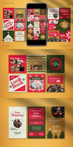 the christmas flyer is displayed on a yellow background with red and green accents, including an iphone