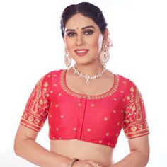 Pink and Majenta color Blouse in Raw Silk fabric with Thread, Zari work Raw Silk Fabric, Color Blouse, Readymade Saree, Salwar Kamiz, Dupion Silk, Wear Red, Tussar Silk Saree, Readymade Blouse, Zari Work