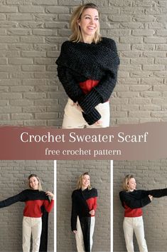 the crochet sweater scarf pattern is easy to make and looks great on any woman