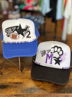 Custom School Spirit Trucker Hat – Hissy Fit Boutique Football Mom Trucker Hats, Football Trucker Hat With Patches, Game Day Trucker Hat, Custom Trucker Hats Patches, Trucker Hat Patches, Iron On Ideas, Trucker Hats With Patches, Trucker Hat Ideas, Patch Crafts