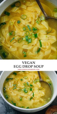 two pictures showing the same soup in different bowls