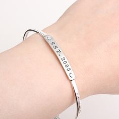 wedding bangle bracelet in sterling silver Personalised Bangle, Stackable Bangles, Mother Jewelry, Mom Jewelry, Anniversary Gift For Her, Bracelet Making, Personalized Jewelry, Bangle Bracelets, Anniversary Gifts