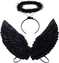 PRICES MAY VARY. Feathers and cardboard GREAT for PARTIES : Angel black wings and halo great for theme parties, angel black wings Halloween, Christmas pageant, school play, photoshoot props or for dress up. STRAPS for EASY WEARABILITY : angel black wings and halo straps for Easy Wearability natural Black Angel Costume Wings And Halo Size: 22*13 in. Perfect black angel costume wings for girls, kids, children and adult Angel Black Wings And Halo Package Include : 1x Black Wings 1x Halo Headband Du Angel Black Wings, Halo Angel, Wings And Halo, Costume For Girls, Duo Halloween Costumes, Black Angel, Angel Costume, Black Wings, Women Halloween