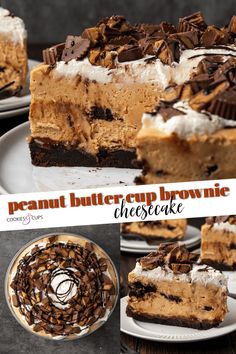 peanut butter cup brownie cheesecake on a plate