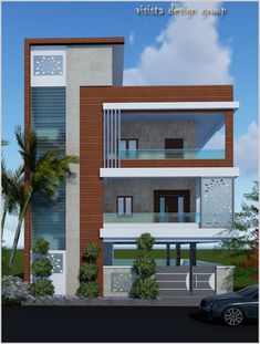 this is an artist's rendering of a two story house with balconyes and balconies